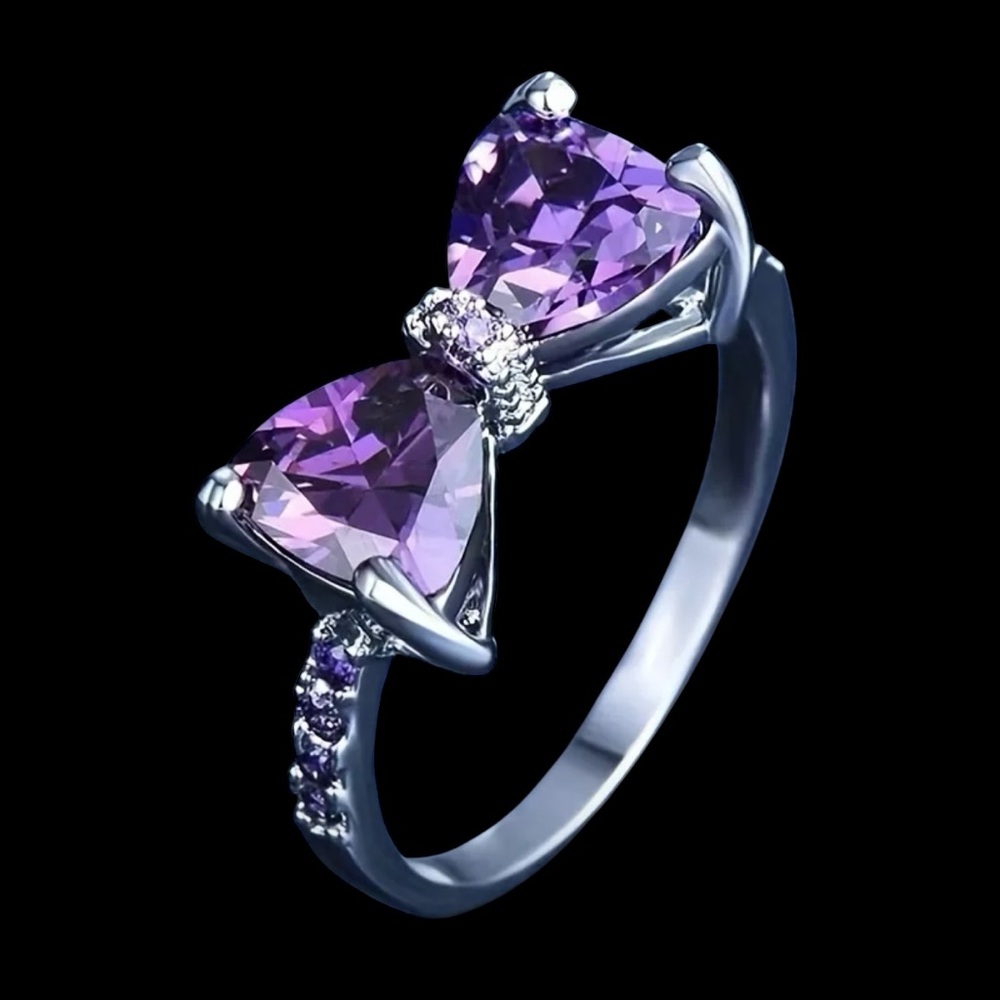 2 for $20 Purple Stone Silver Bow Ring Size 8